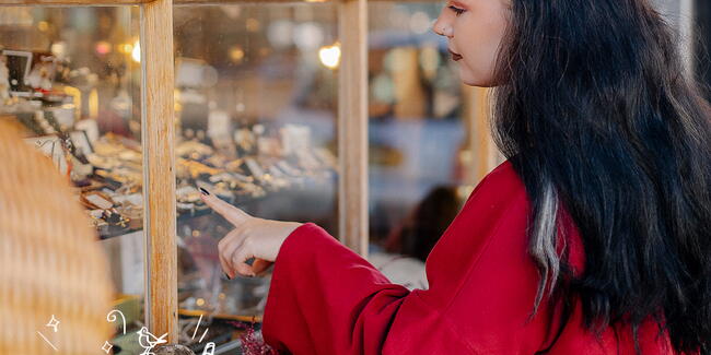 Looking through vintage shop window