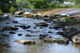 The river running by Riverside Inn, Aymestrey