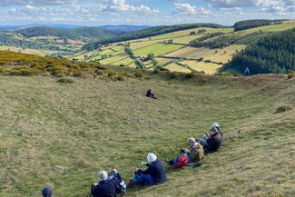 Walkers taking a break with scenic views