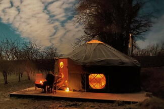 Yurt exterior at night