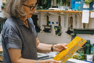 Printmaker in studio