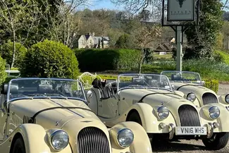 Morgan cars parked at The Stagg pub