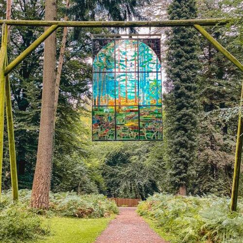 Stained glass sculpture on The Forest of Dean Sculpture Trail