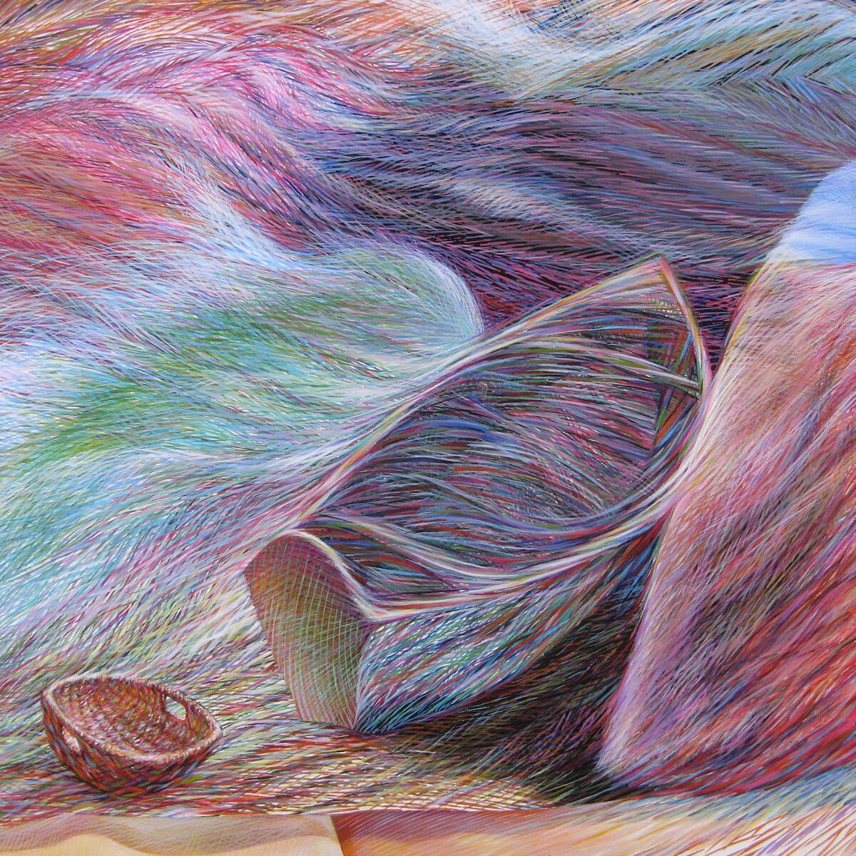 colourful line drawing of a shell-like shape