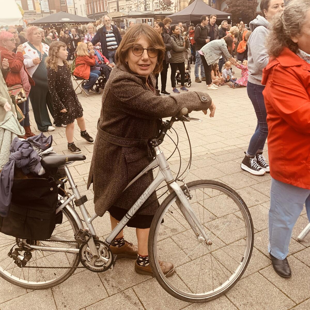 Cyclist and crowds