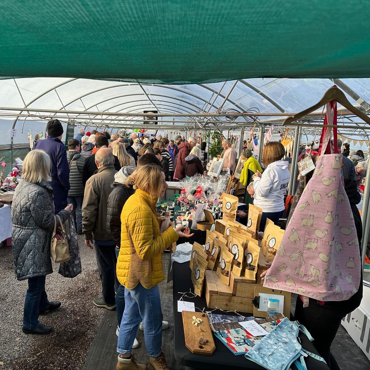 Market stalls under polytunnel 