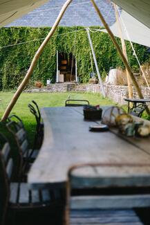 View of the workshop from under a canopy