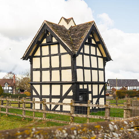 black and white building