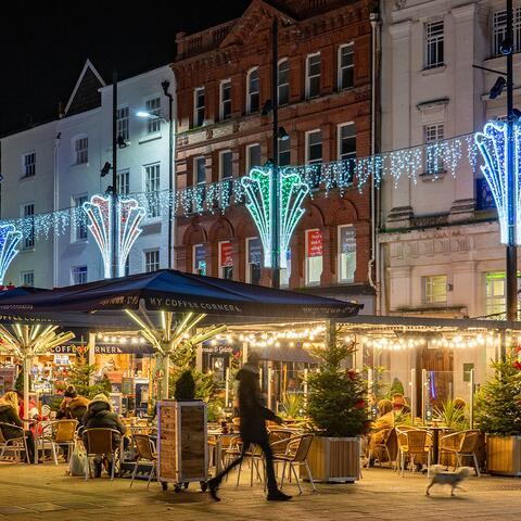 Hereford city christmas lights at night