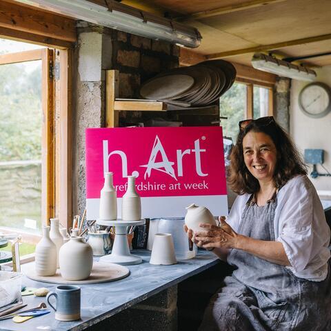 Ceramicist Corisande Albert in the workshop