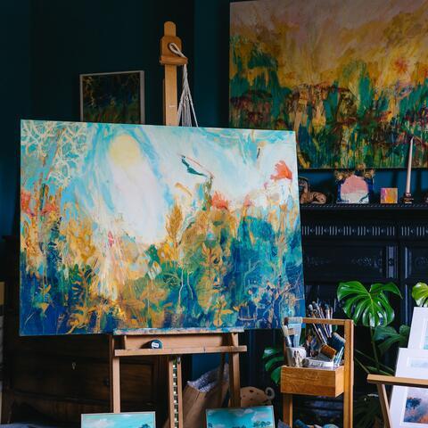 Vibrant painting in studio