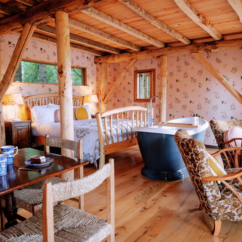 Inside oriana treehouse at Brook House Woods