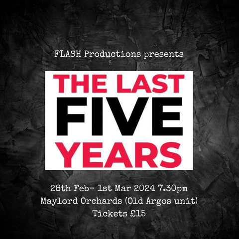 poster with black background promoting the last five years