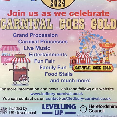 pink and blue poster with carnival event information