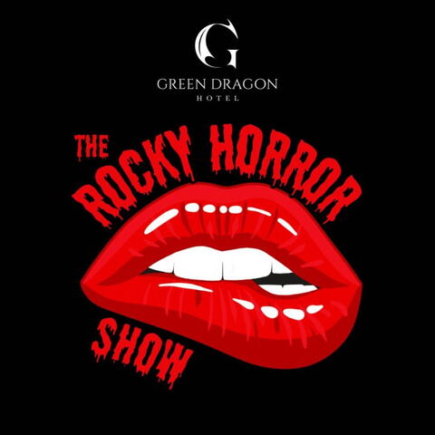 poster with illustration of mouth biting bottom lip with bright red lipstick on black background
