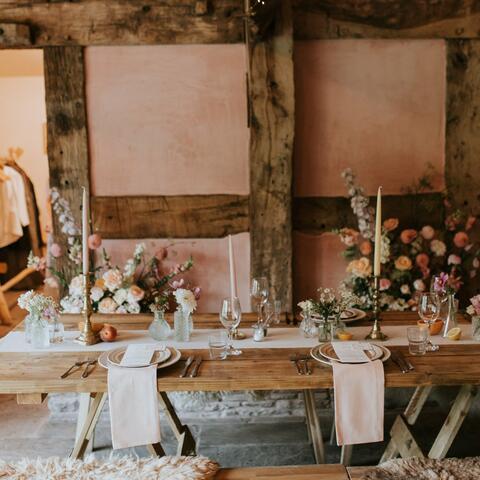 Table dressed for a countryside wedding