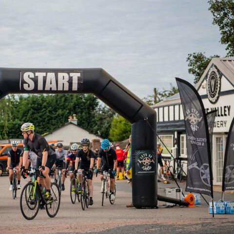 start line at a road cycling event