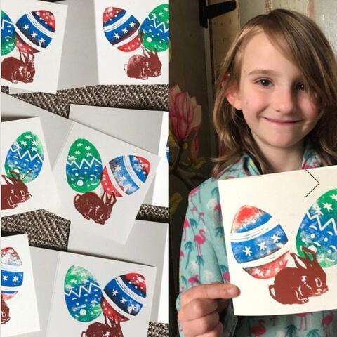 Child with Easter themed prints