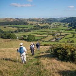 Walkers walking down a hill