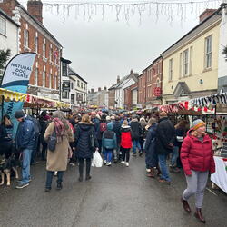 stalls and crowds gathered in town centre