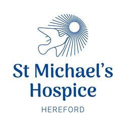 St Michael's Hospice logo with blue writing and an illustration of a dove