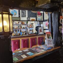 Inside a country pub with dark wooden beams