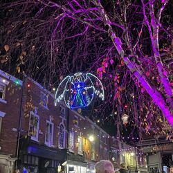 Christmas lights decoration in Bromyard in the shape of an angel