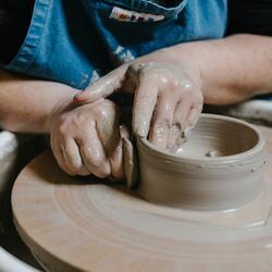 Pot on potters wheel